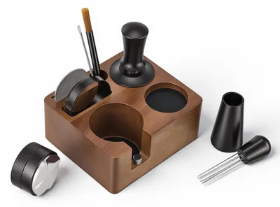 Espressotamper-Set 58 mm, 9-teilig, mit Tamperstation und Zubehör