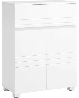 Image de Armoire de salle de bain avec espace de rangement – Portes françaises – Tiroir – Blanc – MDF – 60 x 30 x 80 cm