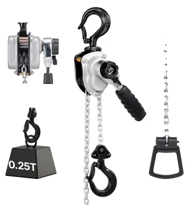 Zdjęcie produktu dla VEVOR Mini wciągnik dźwigniowy, udźwig 1/4T, ręczny wciągnik łańcuchowy, skok 1,5 m, łańcuch ze stopu stali G80 z mechanicznym hamulcem z podwójną zapadką, haki obrotowe 360°, do magazynu, budowy, garażu