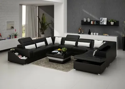 Produktbild von Ecksofa Leder Garnitur Schwarz 315 x 367 x 256 cm