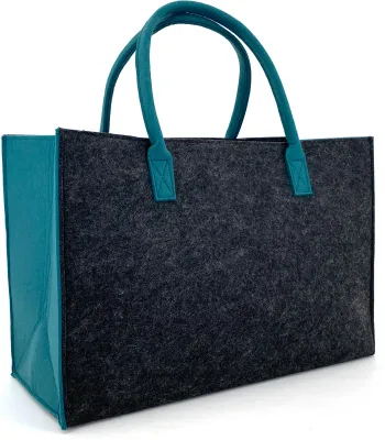 Produktbild von heimtexland ® Allzweck Filztasche Shopper Tragetasche Filz Einkaufstasche Einkaufskorb Kaminholz Korb Shopping Bag XL Tasche Typ717 Anthrazit Petrol