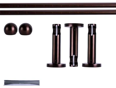 Produktbild von Gardinenstange Set, 1-läufig, ⌀ 19 mm, 360 cm, rot-bronze + Wand, Kugel-Ball Komplettset mit Halterungen & Endstücke, Vorhangstange in Silber, Rot-Bronze & Anthrazit, 120–400cm, Eisen, Aluminum Victoria M.