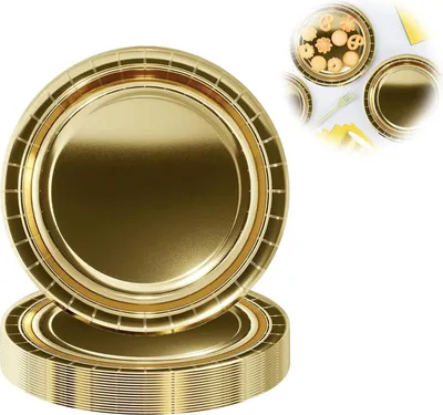 Produktbild von Papiergeschirr gold metallic - Set von 16 Stück - Ø 18 cm - Weihnachtsdekoration für Partys und Geburtstage