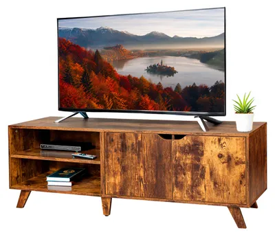 Image de Meuble TV bas Relaxdays, 6 compartiments, meuble TV pour écrans jusqu'à 60 pouces, L x P x H : 50 x 140 x 40 cm, meuble TV avec passage de câbles, marron