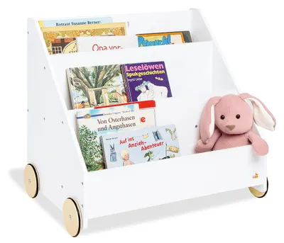 Produktbild von Pinolino Kinderbücherregal mit Rollen 'Lasse', weiß Lackiert: MDF, weiß lackiert