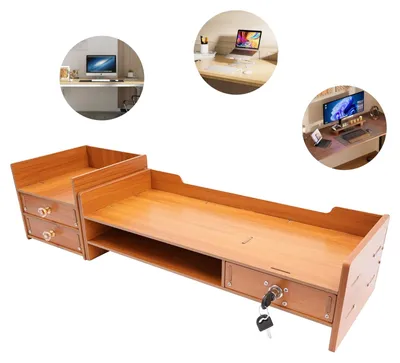 Obrázek produktu pro Stojan na monitor, vysoce kvalitní MDF, 60 cm x 25 cm x 40 cm, nosnost až 23 kg, 3 zásuvky, vyžaduje montáž