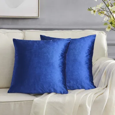 Produktbild von Set mit 2 blauen Samtkissenbezügen, 45 cm x 45 cm