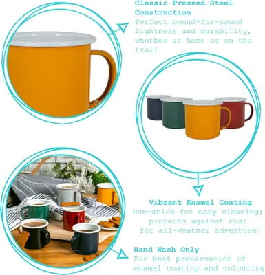 Produktbild von Argon Ta Farbige Emaille-Becher - Stahl Outdoor-Camping-Tee-Kaffeetasse - 375ml - Schwarz / Grau - 4er-Pack