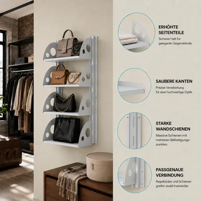 Imagen del producto de Estantería de pared QLS con 4 estantes de 40x25 cm, fabricada en acero, ideal para garaje o sótano. Modelo: 11507, Imagen generada por IA