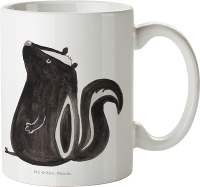 Produktbild von Mr. & Mrs. Panda Pott Stinktier Sitzen - Weiß - Geschenk, Skunk, Wildtier, Kinderbecher, Trinklernbecher, Reisebecher, Spruch, Mehrwegbecher, Büro, Plastikbecher