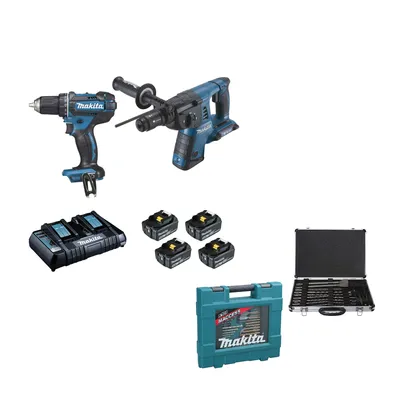 Image de lot de 2 Makita DLX2138PTJ 18V 5.0Ah - perceuse visseuse DDF482 - perfo brûleur DHR264