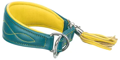Produktbild von TRIXIE Active Comfort Windhundehalsband mit Zug-Stopp, Hund, Standardkragen, Farbe Petrol, Gelb, Leder, Einfarbig, XS