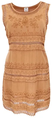 Produktbild von Besticktes Boho Sommerkleid, Indisches Hippie Minikleid - Sand, Damen, Braun, Viskose, Kleider