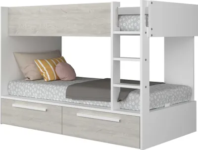 Image de Lit superposé avec 2 tiroirs - 2x 90 x 200 cm - Naturel & Blanc - TINOLI
