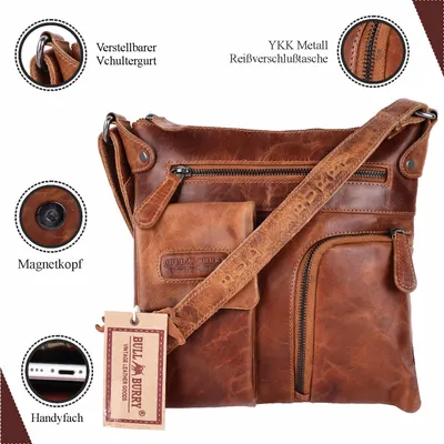 Produktbild von Leder Umhängetasche Herren Damen Schulter-Tasche Minibag Crossbag Bull Burry