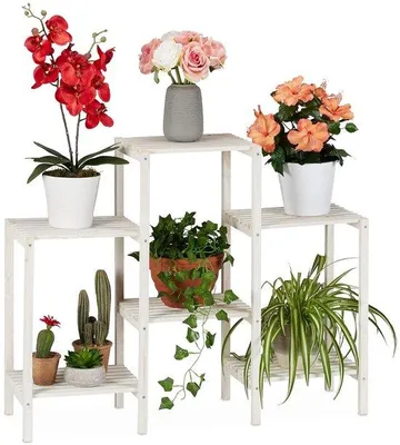 Immagine prodotto di Scaffale per piante in legno 6 livelli per piante bella scala di fiori per interni in piedi 70 x 89 x 26,5 cm bianco
