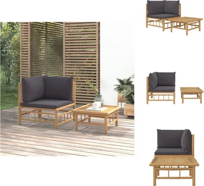 Produktbild von vidaXL 2-tlg. Garten-Lounge-Set mit Dunkelgrauen Kissen Bambus -  Gartensofaelemente