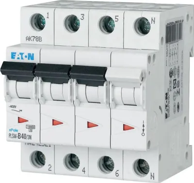 Image de Disjoncteur Eaton 10 kA C 40 A/3 pôles + N 4 TE Eaton PLSM-C40/3N-MW, 1 pièce.
