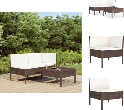 Produktbild von vidaXL 3-tlg. Garten-Lounge-Set mit Auflagen Poly Rattan Braun -  Gartenmöbel-Sets