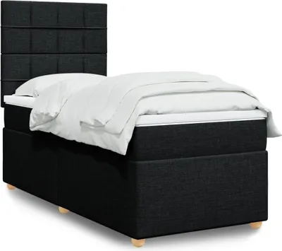 Produktbild von Design Boxspringbett mit Matratze Schwarz 100x200 cm Stoff, Klassische Betten 2024 Neu