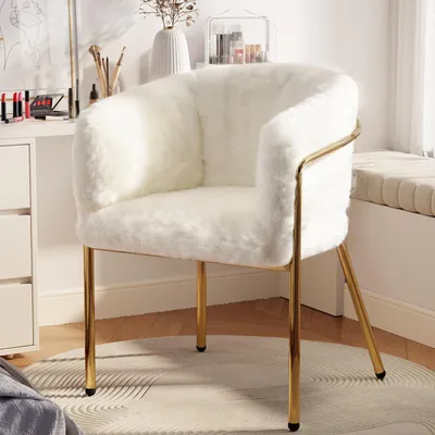Produktbild von Freizeitstuhl, 2er-set,Ankleide Stuhl, Wohnzimmer und Schlafzimmer, leichter Luxus, Esszimmerstuhl, mit vier Stützbeinen aus Metall, Kaninchendaunenimitat, Weiß[OLD SKU:WF317938AAB-2] White