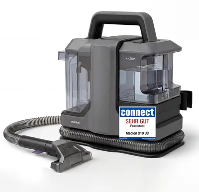Produktbild von MEDION E10 UC Polsterreiniger Gerät Waschsauger (Nasssauger für Polster Teppiche Autositze, 750 Watt, Frisch und Schmutzwassertank, Fenster-Aufsatz, MD100122)