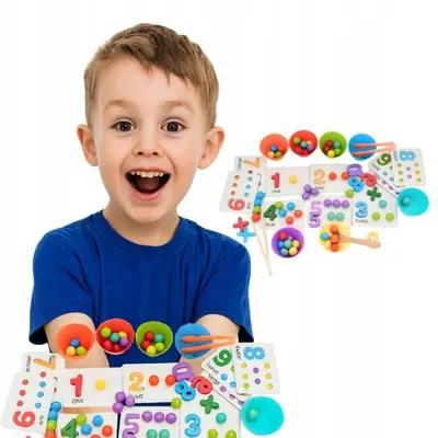Produktbild von Montessori Set für Zahlen und Zählen, Farben sortieren, einfaches Addieren und Subtrahieren, Übungen für Zuhause und Schule