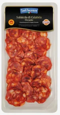 Produktbild von Salsiccia di Calabria DOP würzig in Scheiben geschnitten 80g - San Vincenzo