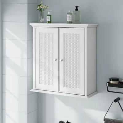 Immagine prodotto di Armadietto da bagno - Mobile a parete - Armadietto per medicinali - Mobile contenitore - Piccolo mobile a parete - Bianco - Ante a cesto - Ripiani regolabili