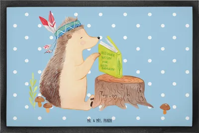Produktbild von Mr. & Mrs. Panda Bodenvorleger Igel Federschmuck 60 x 90 cm - Blau Pastell - Geschenk, Sauberlaufmatte, Schmutzfangmatte, bodenmatte, Lagerfeuer, Türmatte, Waldtiere