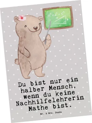Produktbild von Mr. & Mrs. Panda Postkarte Nachhilfelehrerin Mathe Herz - Grau Pastell - Geschenk, Lustig, Nachhilfe, Grußkarte, Witzig, Postkarten, Ansichtskarten, bildkarte, Spruch