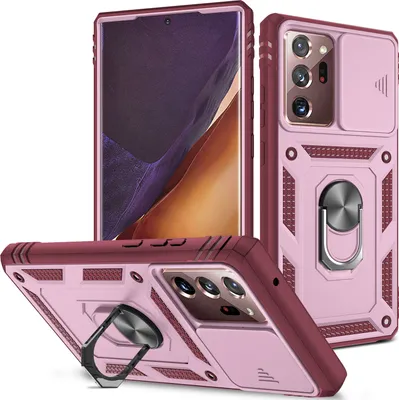 Produktbild von Galaxy Note 20 Ultra Hülle, Schiebe Kamera Schutz Robust Stoßfest Schutzhülle mit Ringhalterung Ständer Kartenhalter für Samsung Galaxy Note 20 Ultra 5G Rosa