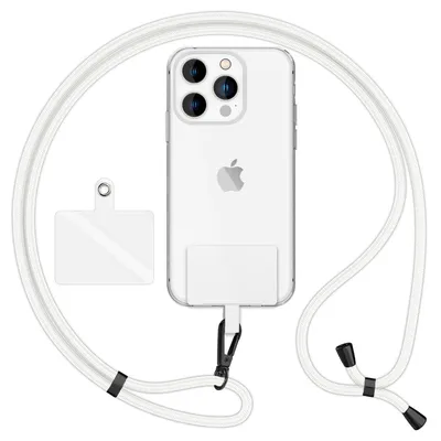 Image de HoldMe Air Edition - Lanyard universel avec 2 pads & mousqueton (noir mat) - 160cm de sangle pour portable à porter autour du cou - Blanc