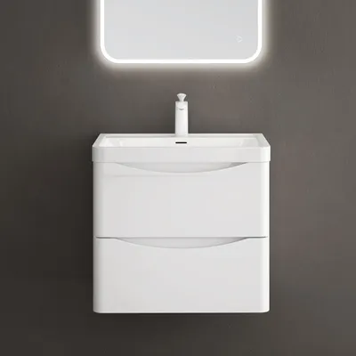 Produktbild von doporro Waschbeckenunterschrank Waschtisch mit Unterschrank Wandmontage Smile in glänzend weiß, BTH: 60x42x50 cm, inkl. Mineralguss-Waschbecken