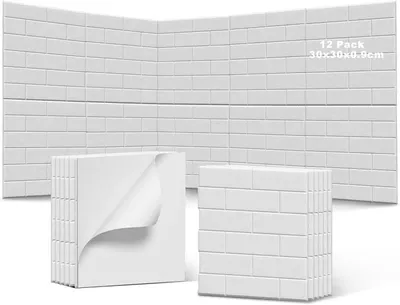 Image de Panneaux acoustiques - Plaques murales et de plafond isolantes phoniquement - Auto-adhésives - Polyester - Aspect brique - 30 x 30 cm - Paquet de 24 - Blanc