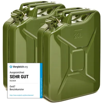 Produktbild von Oxid7® by BW Kraftstoffkanister Metall Benzinkanister 2x 20 Liter - Olivegrün RAL 6003 - UN-Zulassung - Hergestellt in Europa