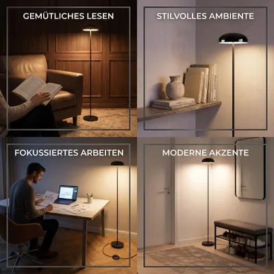 Productafbeelding van Elblight.de LED designvloerlamp, dimbaar, 217 lumen, warm wit (3000 K), met voetpedaal, halvemaanvorm, beige