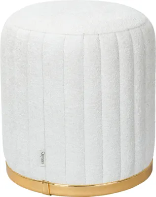 Productafbeelding van Famanu hocker van zachte teddy stof in wit, met elegante sierstiksels - hoogte ongeveer 45 cm