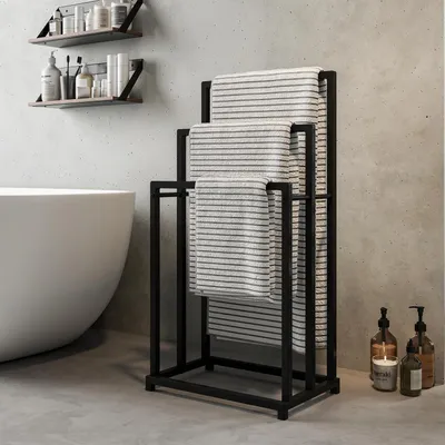 Immagine prodotto di Portasciugamani autoportante, nero, 3 ripiani, acciaio, 88,3 x 44,5 x 30 cm