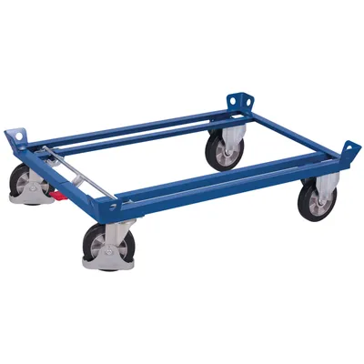 Produktbild von VARIOfit Palettenfahrgestell für Gitterboxen/Europaletten mit Elastikvollgummibereifung 1210x810mm Enzianblau RAL 5016