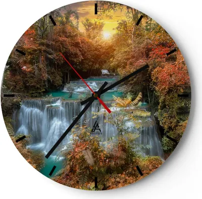 Produktbild von Wanduhr - Rund - Glasuhr - Park Wasserfall Wasser - 30x30cm - Schleichendes Uhrwerk - Lautlos - zum Aufhängen bereit - Dekoration Modern - Wanddekoration aus Glas - C3AR30x30-3995