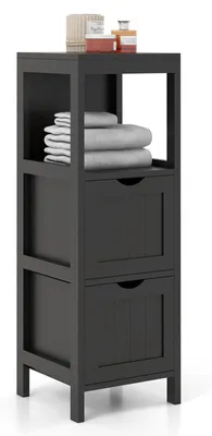 Zdjęcie produktu dla COSTWAY – wąska szafka łazienkowa z 2 szufladami i półką, nowoczesna komoda łazienkowa, szafka do przechowywania, 30 x 30 x 89 cm, czarna