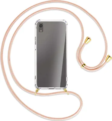 Produktbild von Handykette Backcover-Schutzhülle mit Band (Metall goldfarben) für Sony Xperia XA1 - rose peach
