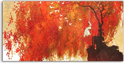 Produktbild von Coloray Acrylbild 100x50  Wandbild Acrylbilder Frau auf einer Schaukel Herbstbaum
