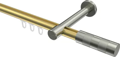 Produktbild von Interdeco Innenlaufstange / Gardinenstange mit Innenlauf Messing-Optik / Edelstahl-Optik, Typ Prestige Mavell (Zylinder Bicolor), 20 mm Ø 1-läufig, 360 cm