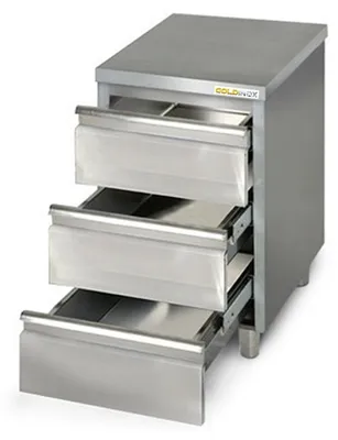Imagen del producto de Mueble bajo de acero inoxidable de 500 x 600 mm con 3 cajones PREMIUM - GOLDINOX