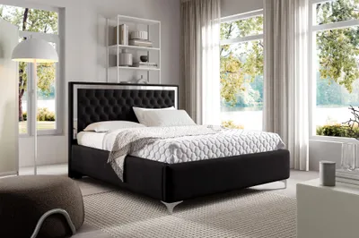 Produktbild von MEBLINI Arona Silver Polsterbett 180x200 mit Stauraum - Matratze, Lattenrost und Bettkasten - Kopfteil Bett mit Stauraum - Doppelbett - Stauraumbett -  Betten - 180x200 - Schwarz Samt/H3