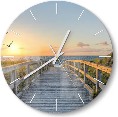 Produktbild von DEQORI Glasuhr Ø30 cm Modern 'Dünenweg zum Meer' Wanduhr Glas Uhr Design leise