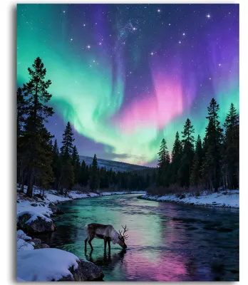 Produktbild von Malen nach Zahlen Set Erwachsene Landschaft Nordlicht 40x50cm DIY Ölgemälde Bastelset
