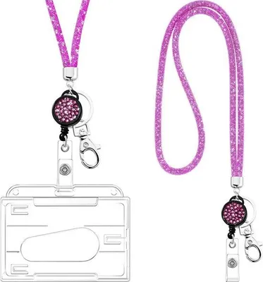 Produktbild von Transparante ID Kaarthouder Halsketting mit Kristallen Lanyard in Rosa
